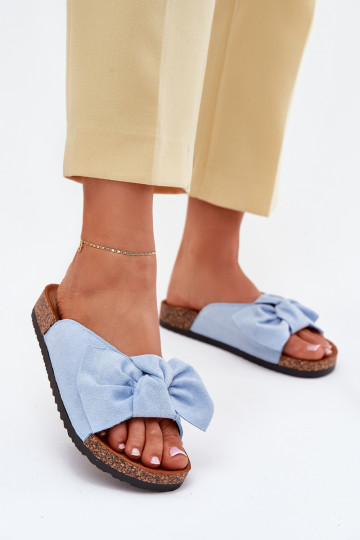 Chanclas azules para mujer "Seressa" con suela de corcho y lazo 2