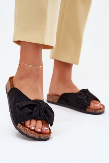 Chanclas negras para mujer "Seressa" con suela de corcho y lazo