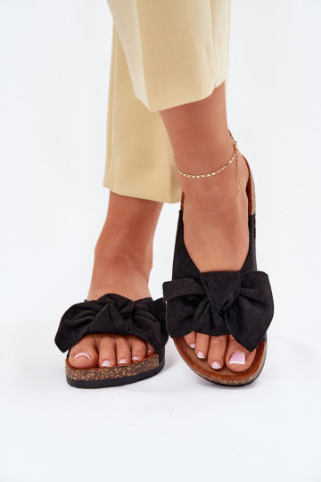Chanclas negras para mujer "Seressa" con suela de corcho y lazo 2