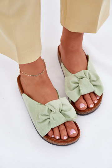 Chanclas color menta para mujer "Seressa" con suela de corcho y lazo