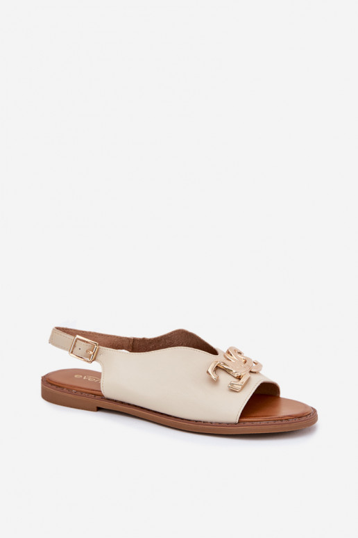 Sandalias de mujer con tacones anchos con detalles dorados beige Amelira