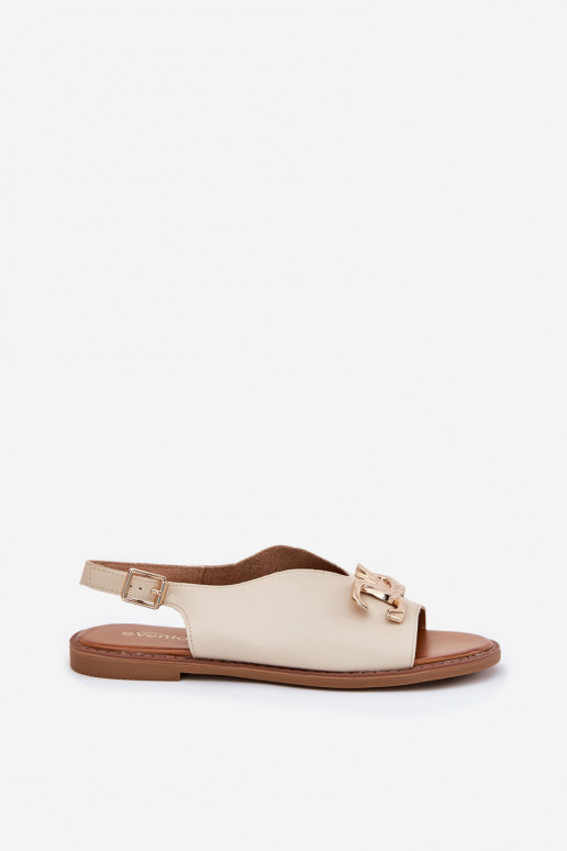 Sandalias de mujer con tacones anchos con detalles dorados beige Amelira