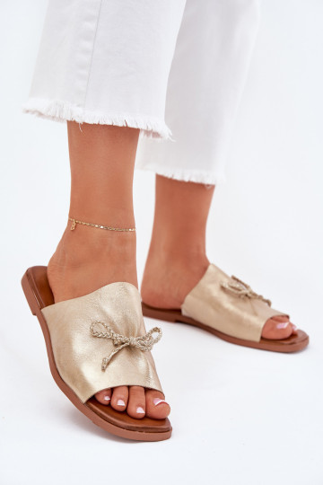 Zapatillas de mujer con tacones anchos y atado elegante Norela color oro 2
