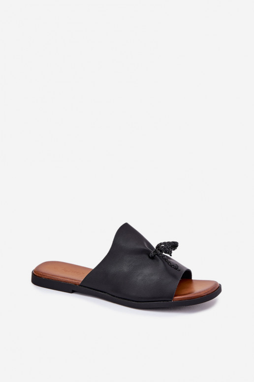 zapatillas de mujer con tacones anchos Con decoraciones ENiązaniem de color negro Norela