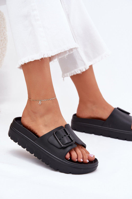 zapatillas de mujer Zapatillas ligeras con una plataforma con hebillas de color negro Viasara