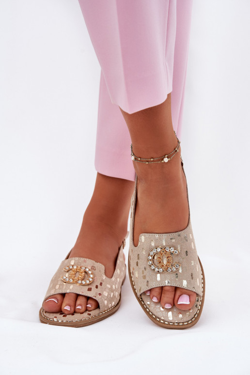 Sandalias de mujer con adornos con tacones anchos S.Barski KV51-096 color dorado Sandalias de mujer con adornos con tacones anchos S.Barski KV51-096 color dorado