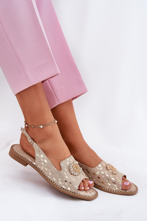 Sandalias de mujer con adornos con tacones anchos S.Barski KV51-096 color dorado Sandalias de mujer con adornos con tacones anchos S.Barski KV51-096 color dorado