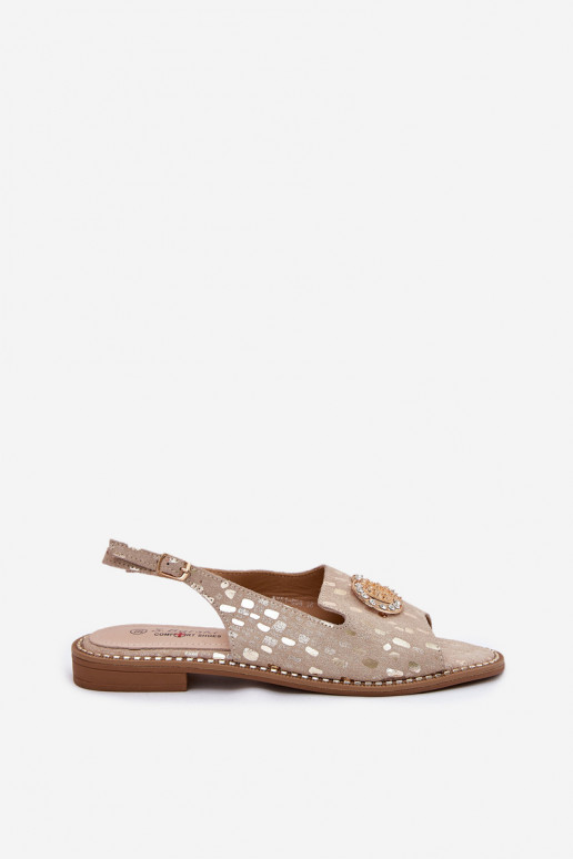 Sandalias de mujer con adornos con tacones anchos S.Barski KV51-096 color dorado Sandalias de mujer con adornos con tacones anchos S.Barski KV51-096 color dorado