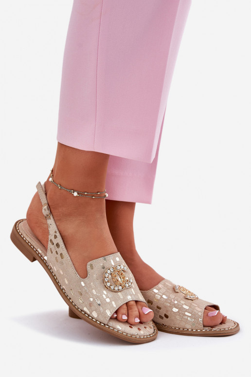 Sandalias de mujer con adornos con tacones anchos S.Barski KV51-096 color dorado Sandalias de mujer con adornos con tacones anchos S.Barski KV51-096 color dorado