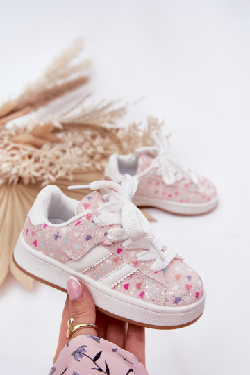 Zapatillas deportivas infantiles brillantes con corazones en color rosa Tessina