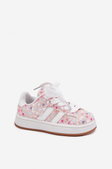 Zapatillas deportivas infantiles brillantes con corazones en color rosa Tessina 2