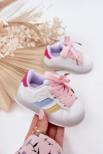 Zapatillas deportivas infantiles modelo "Sneakers" con suela brillante, color blanco-rosa "Arielle"