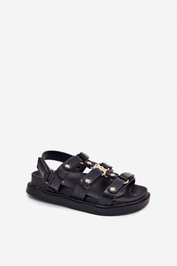 Sandalias infantiles con detalles en color dorado, color negro "Lunessa" 2