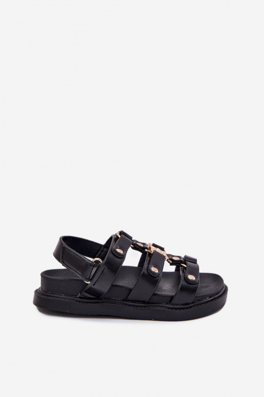 Infantil sandalias Ze color doradom Detalem de color negro Lunessa