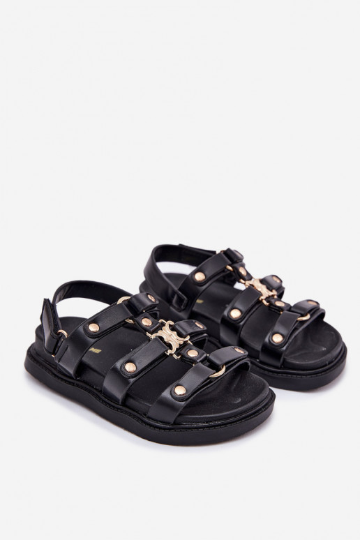 Infantil sandalias Ze color doradom Detalem de color negro Lunessa