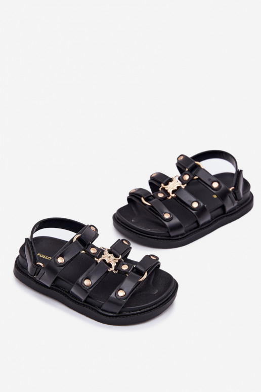 Infantil sandalias Ze color doradom Detalem de color negro Lunessa