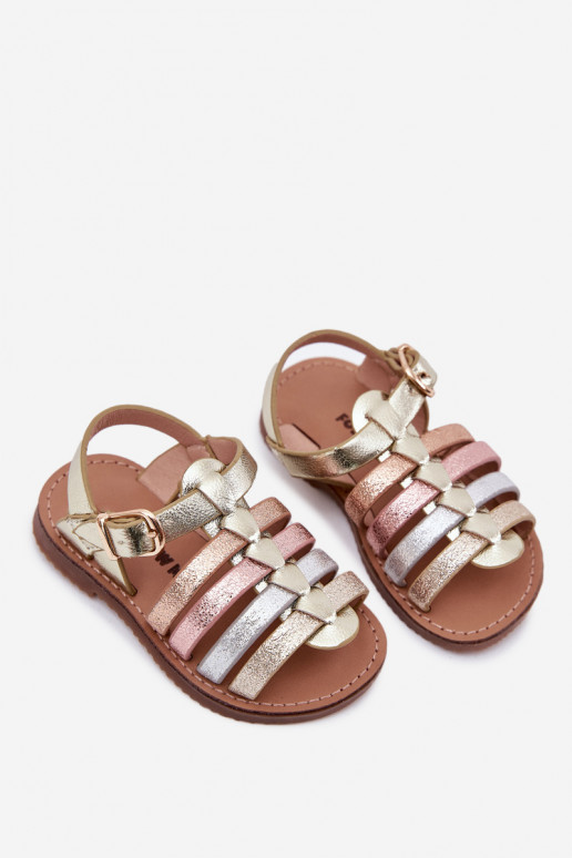 sandalias Infantil Infantil de cuero ecológico color dorado Tiene queriana