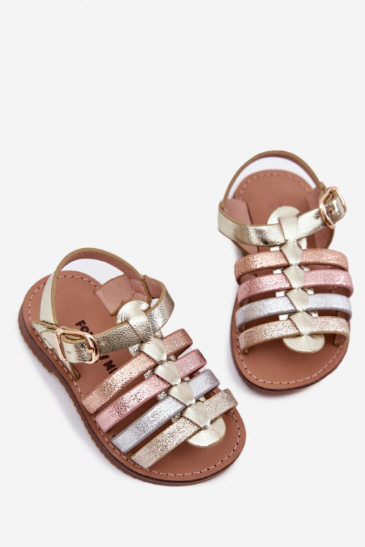 sandalias Infantil Infantil de cuero ecológico color dorado Tiene queriana