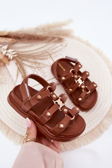 Sandalias infantiles con detalles en color dorado, color marrón "Lunessa"