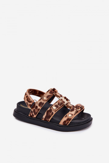 Infantil sandalias Ze color doradom Detalem con estampados de piel de leopardo Lunessa 2