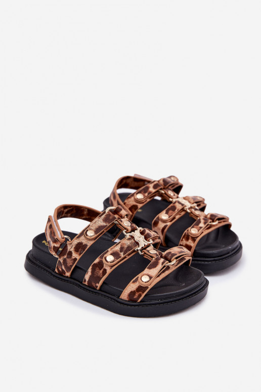 Infantil sandalias Ze color doradom Detalem con estampados de piel de leopardo Lunessa