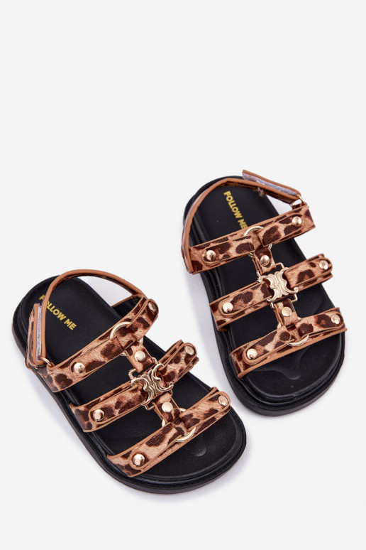 Infantil sandalias Ze color doradom Detalem con estampados de piel de leopardo Lunessa