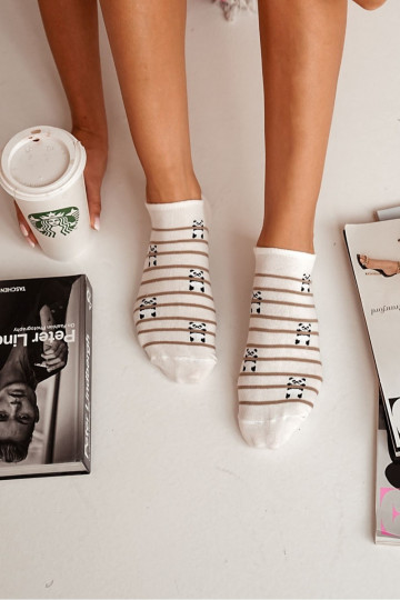 Medias Femenino BaAełniane Oso panda I Tiras color marfil