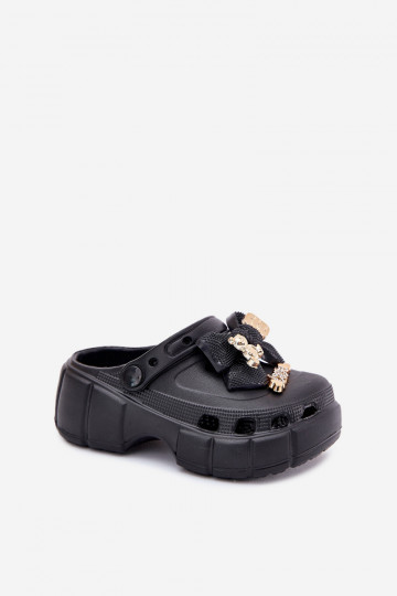Chanclas ligeras para niños con lazos y adornos en color negro