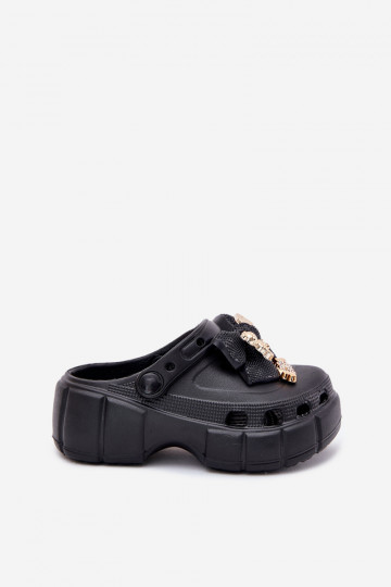 Chanclas ligeras para niños con lazos y adornos en color negro 2