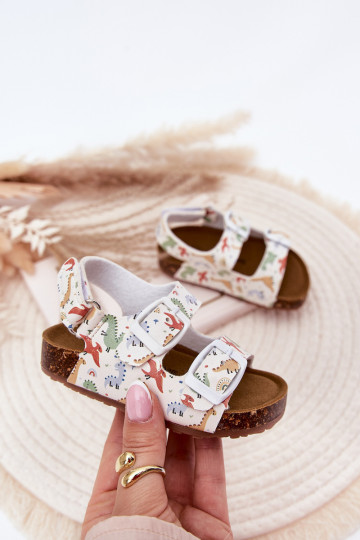 Sandalias para niños con suela de corcho, hebillas y dinosaurios en varios colores
