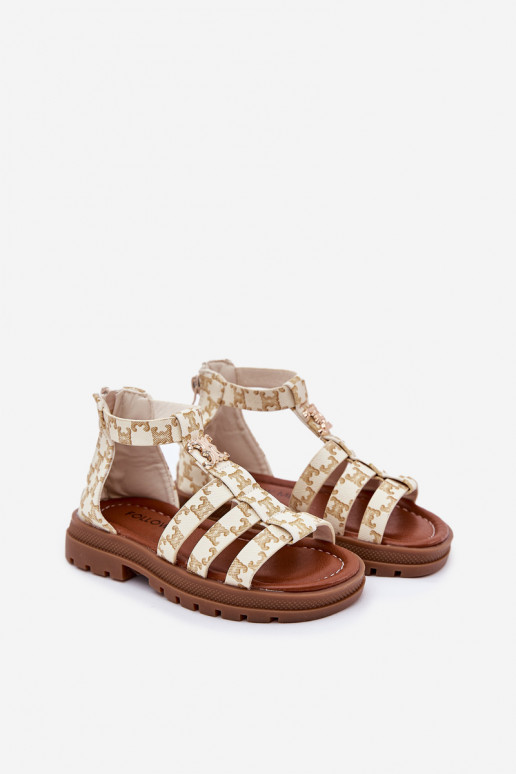 Infantil sandalias Gladiador Ze color doradom Detalem beige Vesira