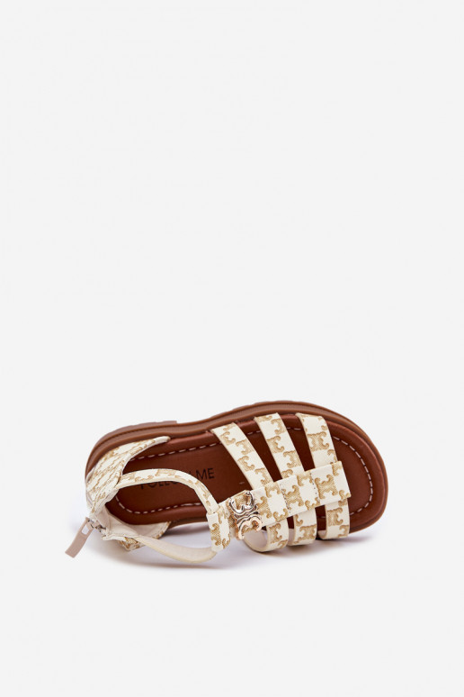Infantil sandalias Gladiador Ze color doradom Detalem beige Vesira