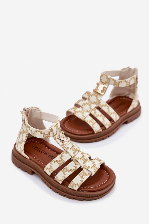 Infantil sandalias Gladiador Ze color doradom Detalem beige Vesira