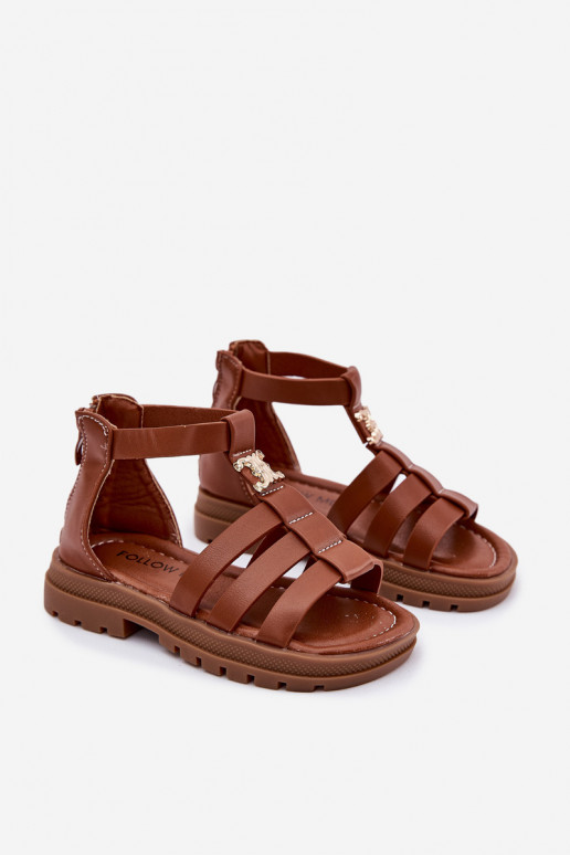 Infantil sandalias Gladiador Ze color doradom Detalem color marrón Vesira