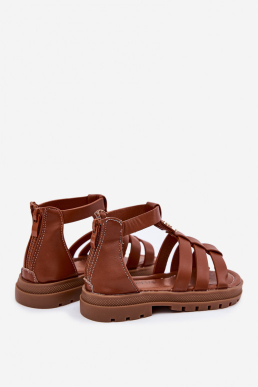 Infantil sandalias Gladiador Ze color doradom Detalem color marrón Vesira
