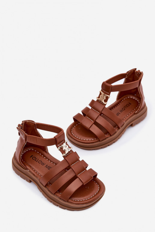 Infantil sandalias Gladiador Ze color doradom Detalem color marrón Vesira