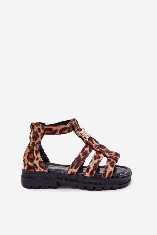 Infantil sandalias Gladiador Ze color doradom Detalem con estampados de piel de leopardo Vesira