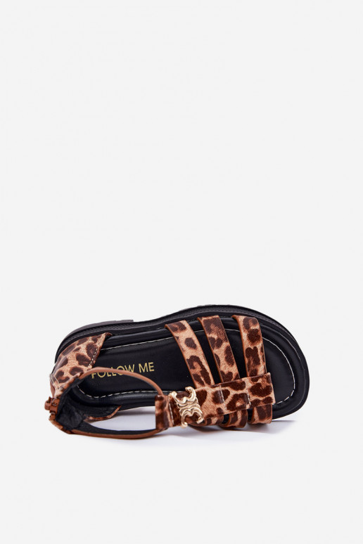 Infantil sandalias Gladiador Ze color doradom Detalem con estampados de piel de leopardo Vesira