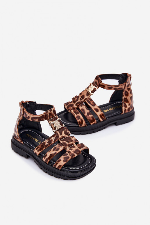 Infantil sandalias Gladiador Ze color doradom Detalem con estampados de piel de leopardo Vesira