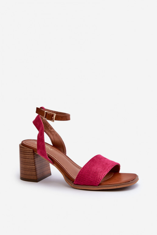 Sandalias de tacón alto para mujer. Z de gamuza ecológicau color rosa Ronvia