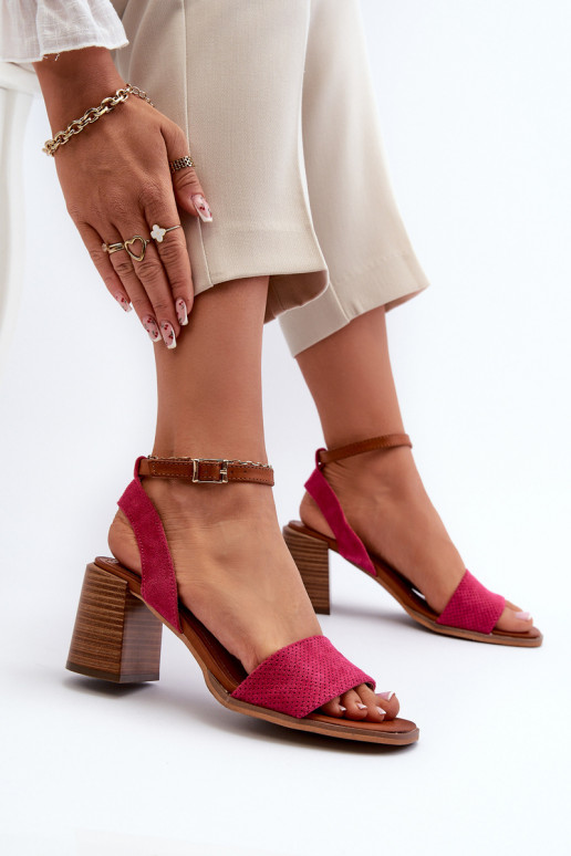 Sandalias de tacón alto para mujer. Z de gamuza ecológicau color rosa Ronvia