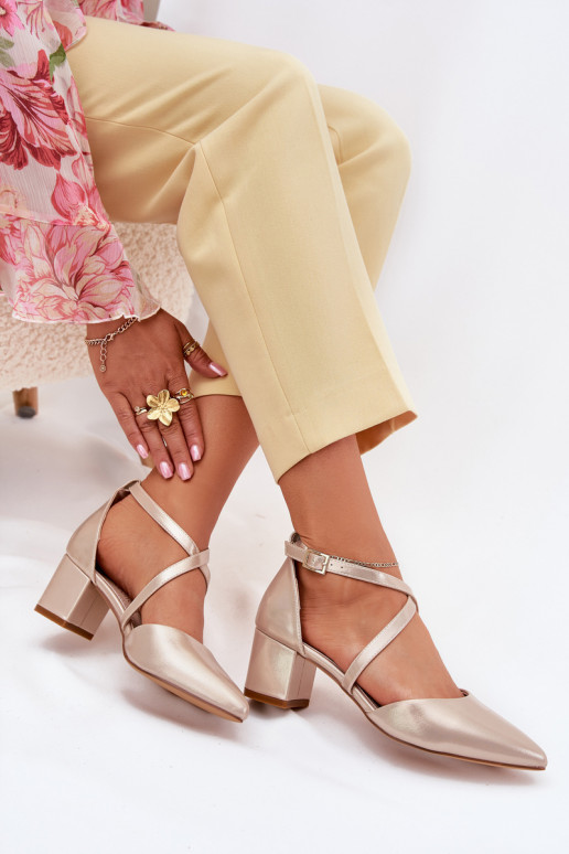 Zapatos con tacones de cuero ecológico Sergio Leone SK830 color dorado