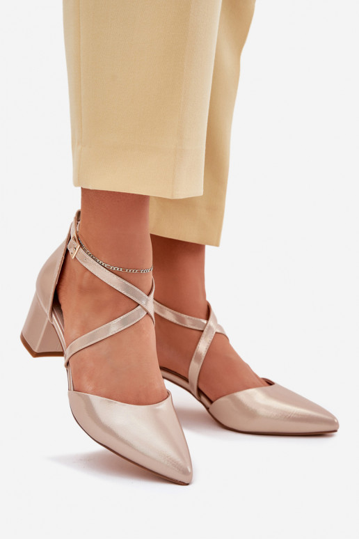 Zapatos con tacones de cuero ecológico Sergio Leone SK830 color dorado