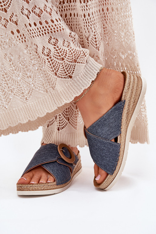 zapatillas de mujer en una cuña para decorar con hebillas Inblu RV000012 color azul zapatillas de mujer en una cuña para decorar con hebillas Inblu RV000012 color azul