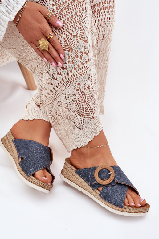 zapatillas de mujer en una cuña para decorar con hebillas Inblu RV000012 color azul zapatillas de mujer en una cuña para decorar con hebillas Inblu RV000012 color azul