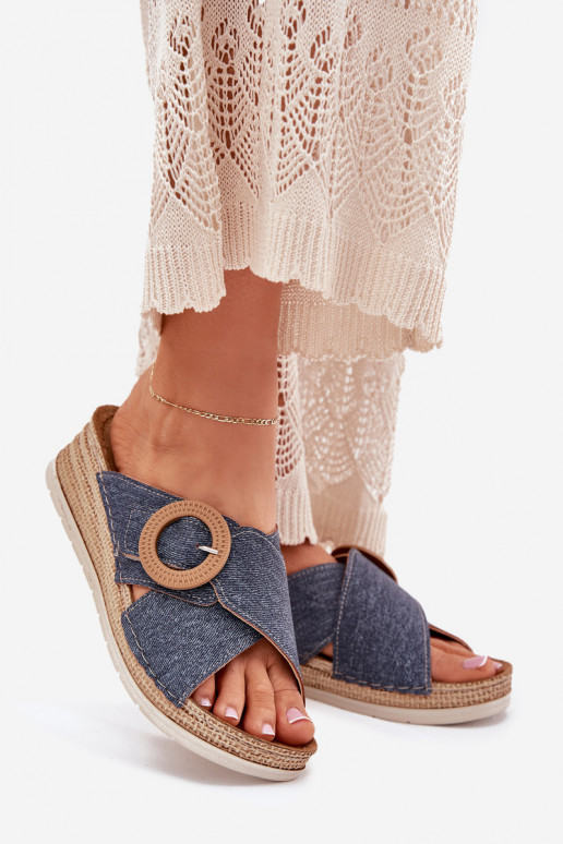 zapatillas de mujer en una cuña para decorar con hebillas Inblu RV000012 color azul zapatillas de mujer en una cuña para decorar con hebillas Inblu RV000012 color azul