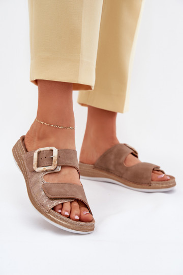 Inblu MK000013 pantuflas con hebillas y cierre adhesivo marrones para mujer