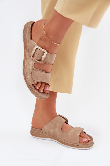 zapatillas de mujer con hebillas I con cierre adhesivoem INBLU MK000013 beige