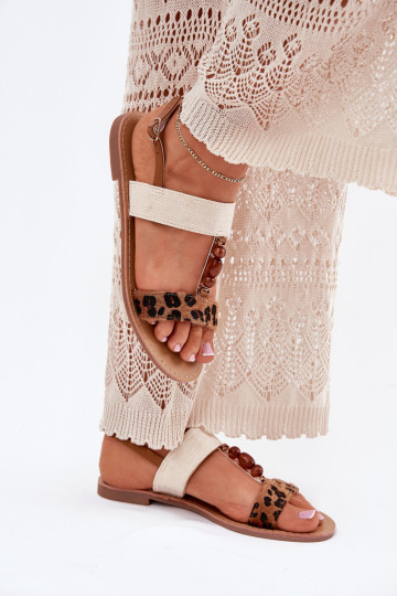 Sandalias planas para mujer. Con cuentas con estampados de piel de leopardo color marrón Virona