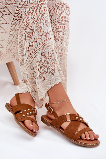 Sandalias de mujer con tacones anchos y hebillas doradas color marrón Zanira